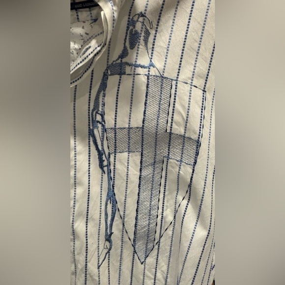 ENGLISH LAUNDRY long sleeve blue white stripe floral KNIGHTS SHIELD shirt. Large - Picture 10 of 16